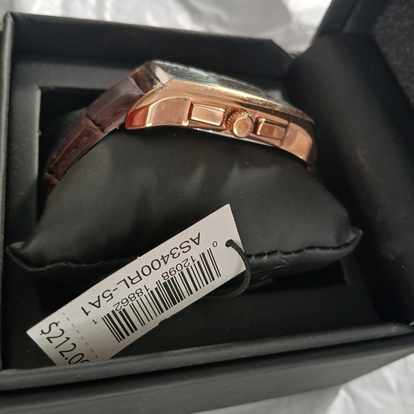 Alfred Sung ION Plated Rose Gold Japanese Movement Watch with Brown Gen - Picture 6 of 7